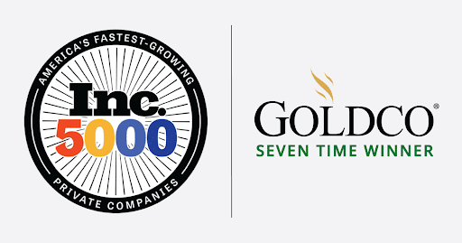Inc 5000 logo and Goldco seven-time winner